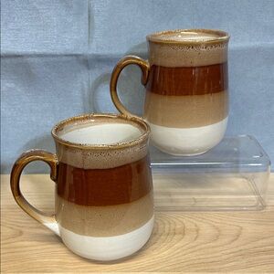Vintage Northcraft Stoneware Pottery korea Brown and cream Striped Coffee Mug